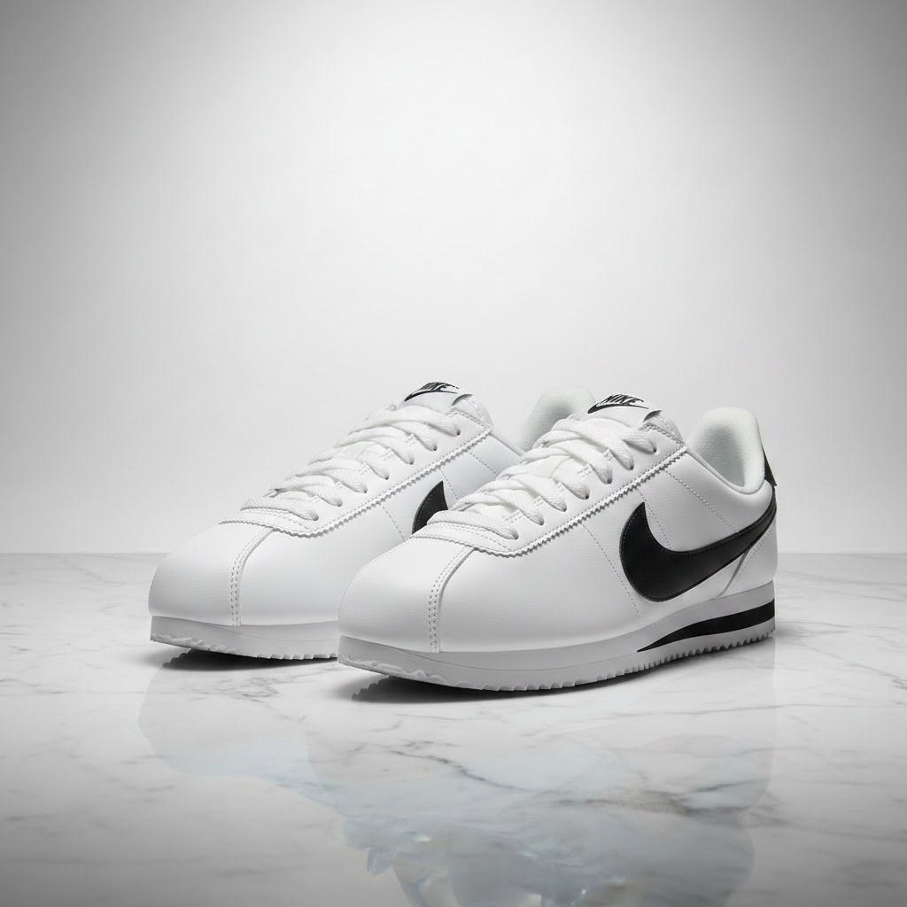 Nike Cortez Basic Leather White/Black - White/Grey Marble