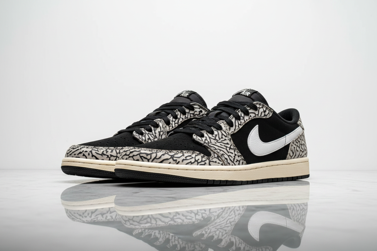 Air Jordan 1 Low Black Cement - Toes Left