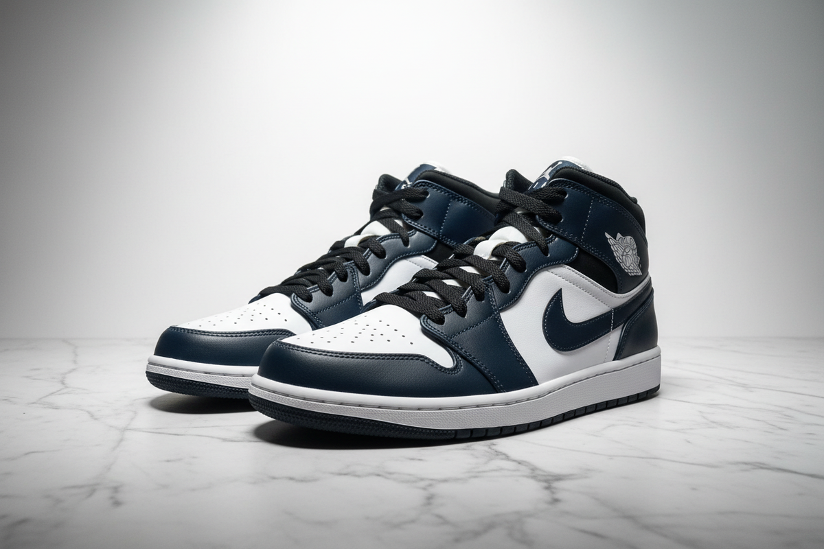 Air Jordan 1 Mid White Navy Editorial