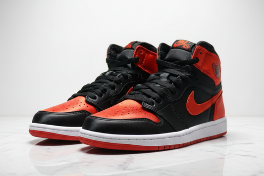 AJ1 Satin BRED GS — Toes Left