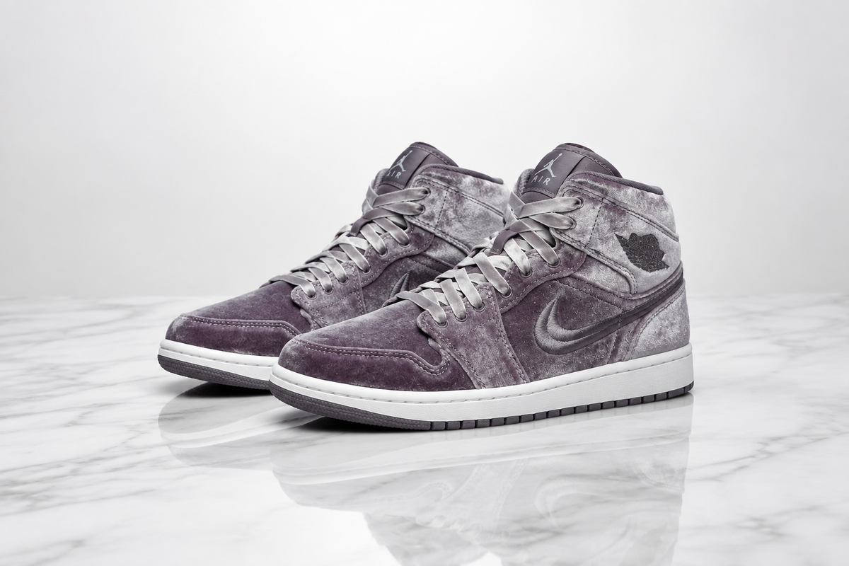 Editorial Air Jordan 1 Mid Purple Velvet sneaker image