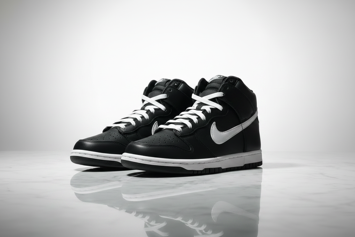 Nike Dunk High Black White — Swoosh Left
